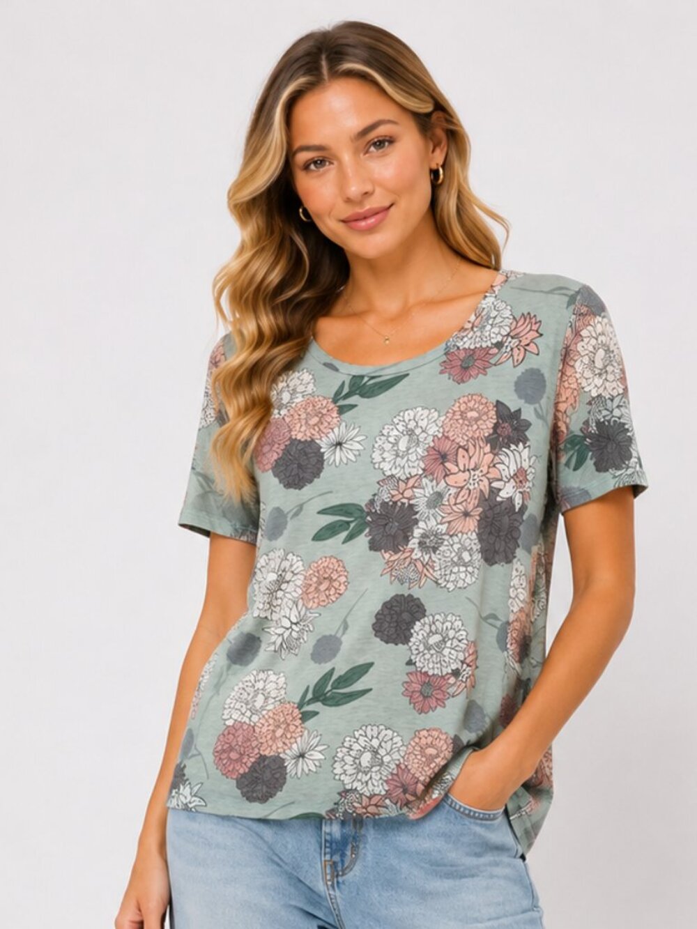 NWT LuLaRoe Cute Pastel Blue Floral Print Short-Sleeve Tunic Top Women's Size XS